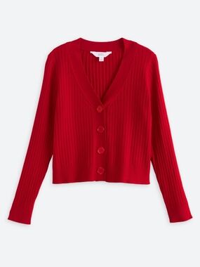 Market & Spruce Bold Red Ribbed V-Neck Button Cardigan